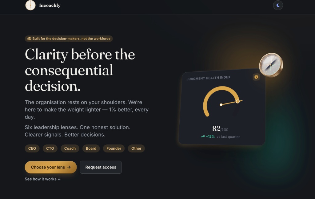 HiCoachly — Clarity Before the Consequential Decision, product hero screenshot